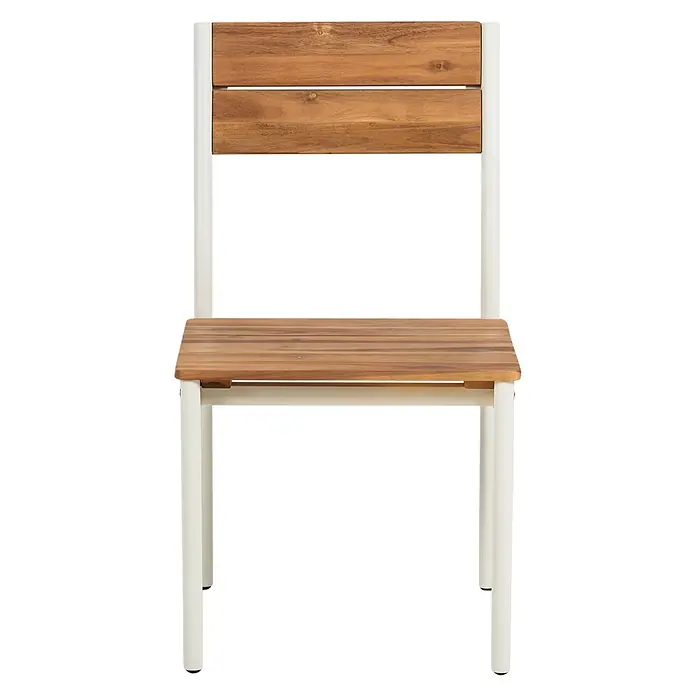 Beliani Gartenstuhl-Set GIOVINAZZO - 2 Stk., Akazienholz, Braun, B x T x H: 47 x 53 x 90 cm - Stuhl mit weißem Metallgestell und Sitz- sowie Rückenlehne aus natürlichen Holzlatten.