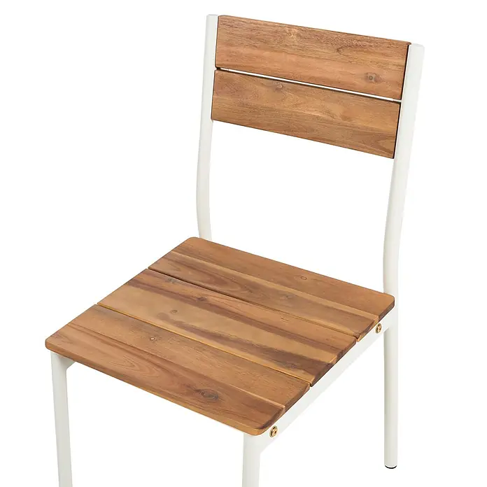 Beliani Gartenstuhl-Set GIOVINAZZO - 2 Stk., Akazienholz, Braun, B x T x H: 47 x 53 x 90 cm - Stuhl mit weißem Metallrahmen und natürlicher Holzlatten-Sitzfläche und Rückenlehne.