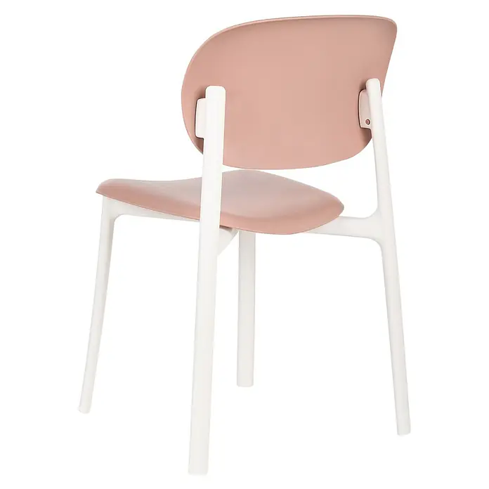 4er-Set Esszimmerstuhl MUSANO in Rosa/Weiß -  - Moderner Stuhl mit rosa ergonomischer Sitzfläche und Rückenlehne, getragen von einem weißen Gestell und Beinen.