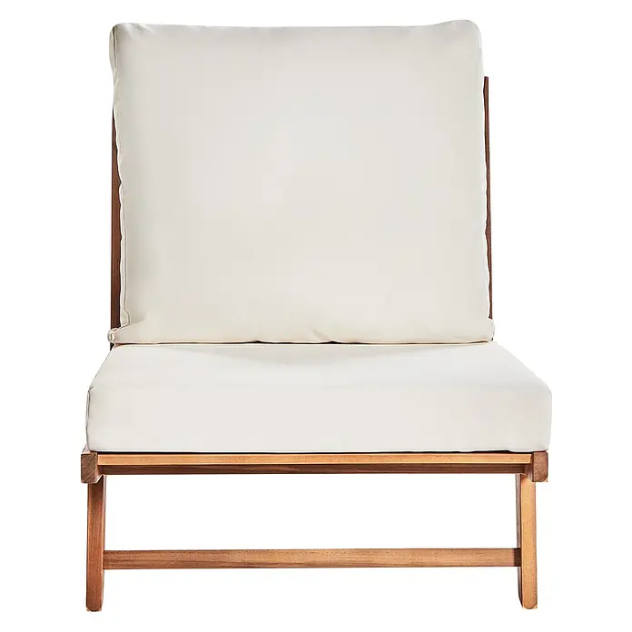 Beliani Gartenstuhl-Set MICCIANO - 2 Stk., Akazienholz, Braun, B x T x H: 70 x 91 x 71 cm - Holz-Sessel mit dicken weißen Polstern.