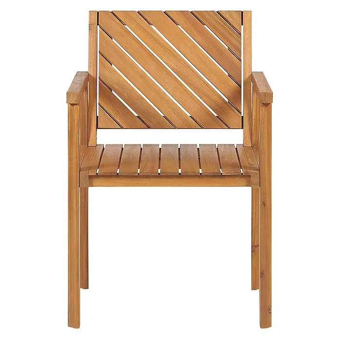 Beliani Gartenstuhl BARATTI - 1 Stk., Akazienholz, Braun, B x T x H: 55 x 40 x 82 cm - Naturholzstuhl mit schräger Lattenlehne, Latten-Sitzfläche und Armlehnen.