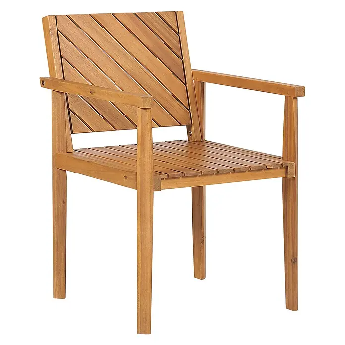 Beliani Gartenstuhl BARATTI - 1 Stk., Akazienholz, Braun, B x T x H: 55 x 40 x 82 cm - Gartenstuhl aus Naturholz mit Armlehnen, ausgestattet mit einer Lamellenrückenlehne und Sitzfläche.