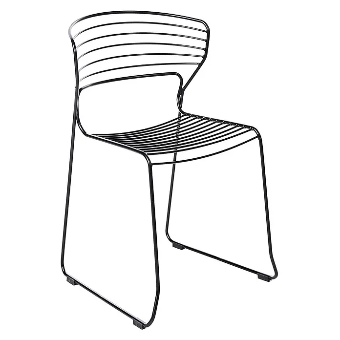 2er-Set Gartenstuhl PISTOIA in Schwarz -  - Schwarzer Drahtstuhl aus Metall mit gekrümmter, lamellenartiger Rückenlehne und Sitzfläche.