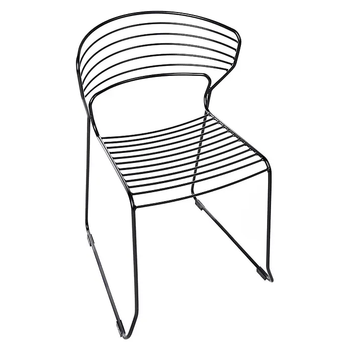 2er-Set Gartenstuhl PISTOIA in Schwarz -  - Schwarzer Drahtgeflecht-Metallstuhl mit Lattenrostsitz und Rückenlehne, für modernes Sitzen.
