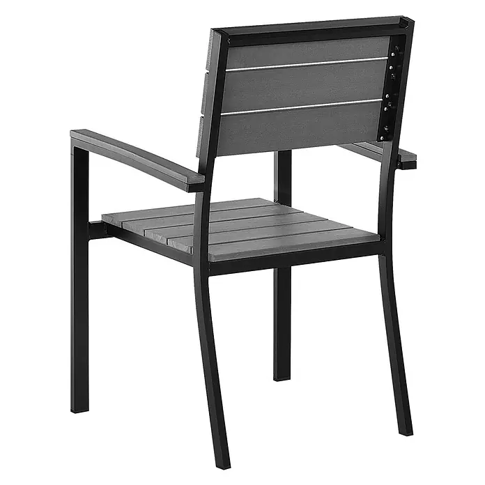6er-Set Gartenstuhl COMO in Grau/Schwarz -  - Stuhl mit schwarzem Metallrahmen und grauer Lattenrost-Sitzfläche, Rückenlehne und Armlehnen.