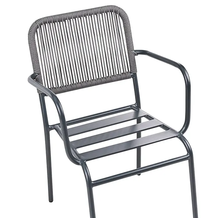 16er-Set Gartenstuhl TACENO in Grau -  - Dunkelgrauer Metall-Sessel mit geflochtener Seil-Rückenlehne.