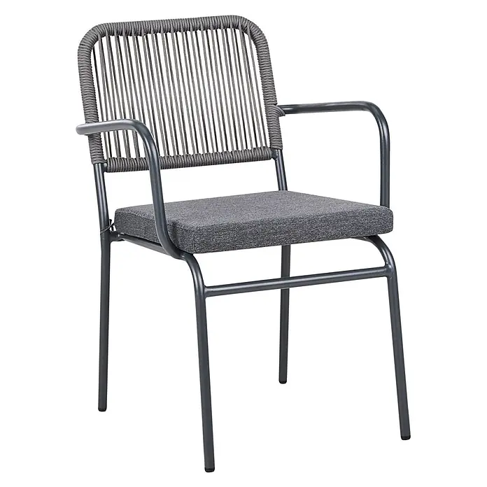 16er-Set Gartenstuhl TACENO in Grau -  - Grauer Outdoor-Sessel mit Metallrahmen, geflochtener Rückenlehne und Stoffkissen.
