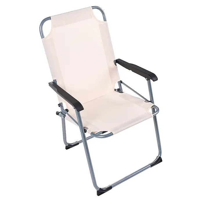 4er-Set Gartenstuhl GALATSI in Beige/Schwarz/Grau -  - Hellbeiger klappbarer Campingstuhl mit grauem Metallgestell und schwarzen Armlehnen.