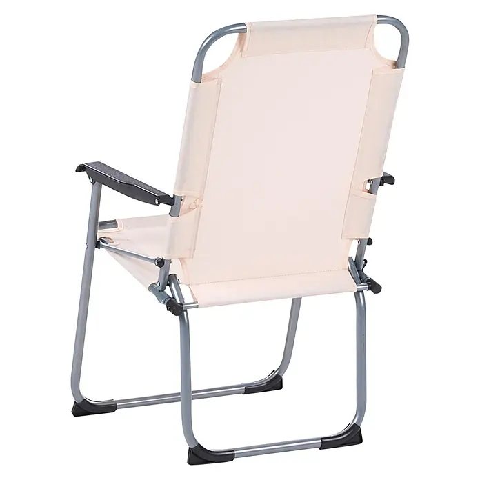 4er-Set Gartenstuhl GALATSI in Beige/Schwarz/Grau -  - Beigefarbener Klappstuhl mit grauem Metallrahmen und schwarzen Armlehnen/Füßen, von hinten gesehen.