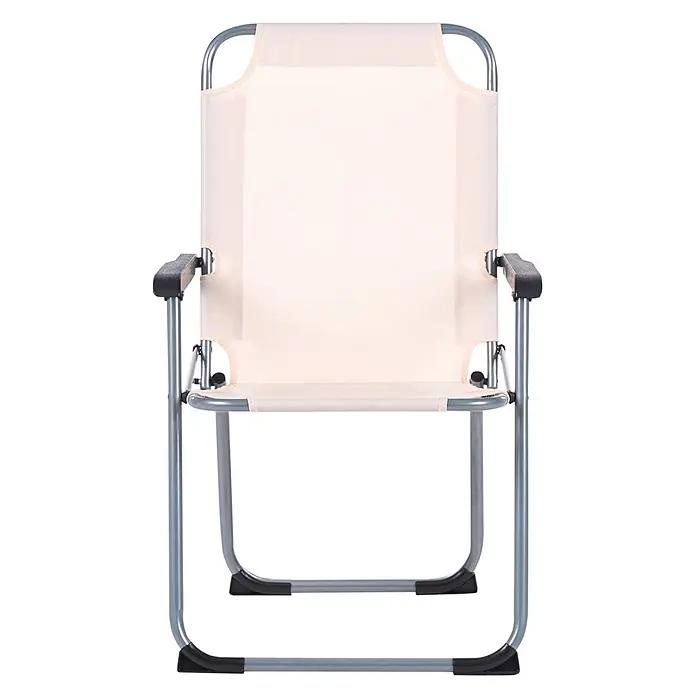 4er-Set Gartenstuhl GALATSI in Beige/Schwarz/Grau -  - Cremefarbener Klappstuhl mit silbernem Metallrahmen und schwarzen Armlehnen.