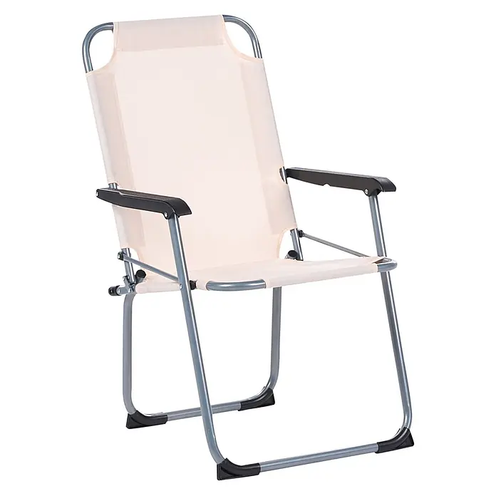 4er-Set Gartenstuhl GALATSI in Beige/Schwarz/Grau -  - Klappstuhl aus cremefarbenem Stoff mit grauem Metallrahmen und schwarzen Armlehnen, für Portabilität und Komfort.