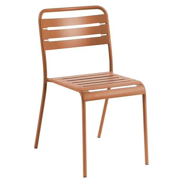 2er-Set Gartenstuhl LEFKADA in Braun -  - Terrakottafarbener Metallstuhl mit Lattenrückenlehne und Sitzfläche.