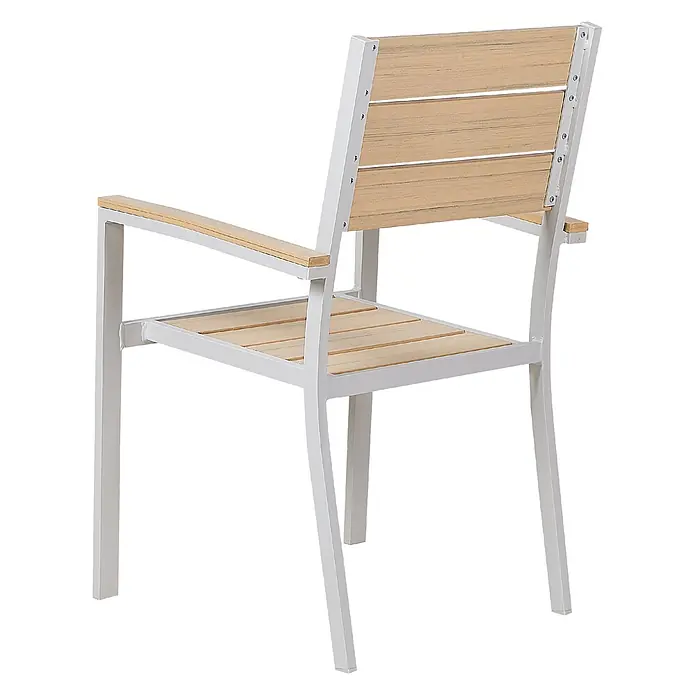 4er-Set Gartenstuhl PRATO in Beige/Weiß -  - Gartenstuhl mit weißem Metallrahmen und hellen Holzlatten für Sitzfläche, Rückenlehne und Armlehnen.