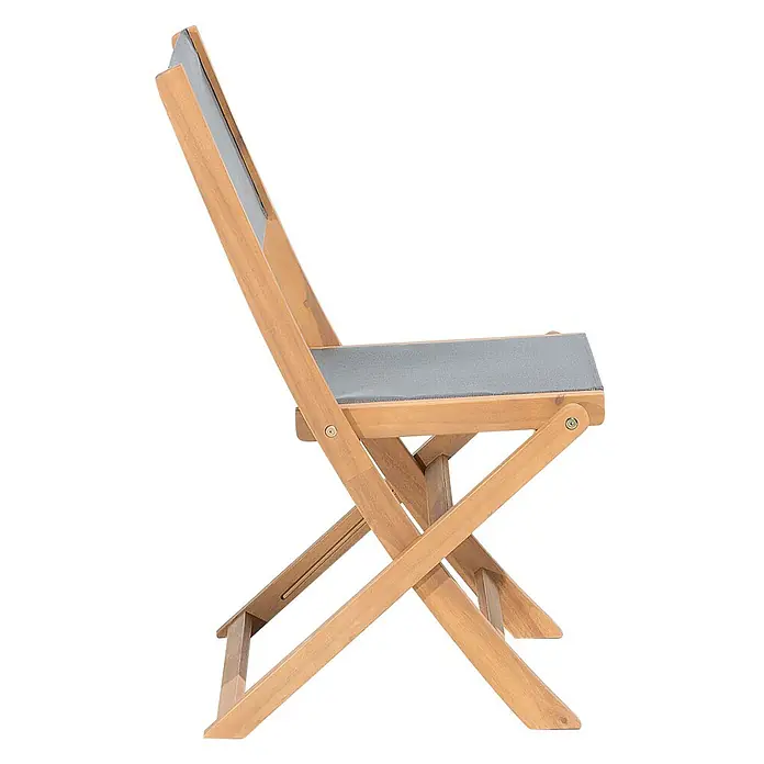 Beliani Gartenstuhl-Set CESANA - 2 Stk., Akazienholz, Klappbar, Grau, B x T x H: 57 x 50 x 90 cm - Holzklappstuhl mit grauem Stoffbezug an Sitz und Rückenlehne, Seitenansicht.
