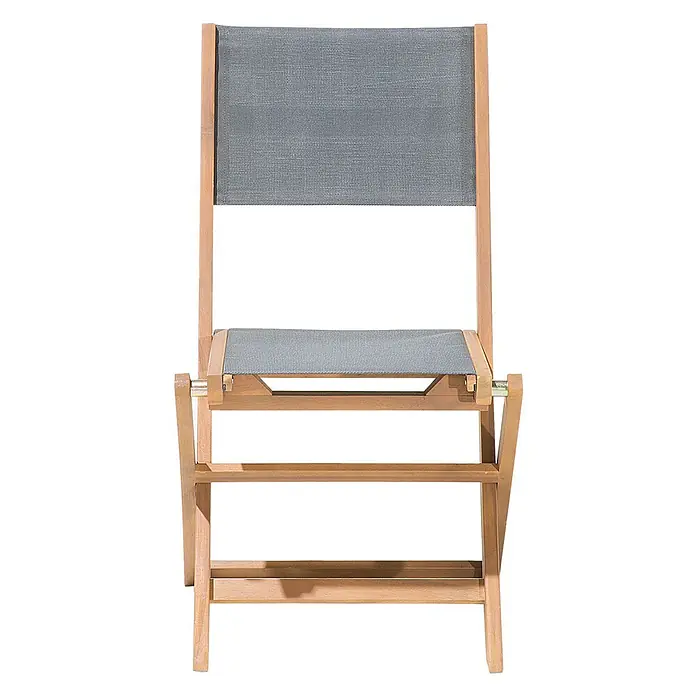 Beliani Gartenstuhl-Set CESANA - 2 Stk., Akazienholz, Klappbar, Grau, B x T x H: 57 x 50 x 90 cm - Klappstuhl aus Holz mit grauer Stofflehne und Sitzfläche.