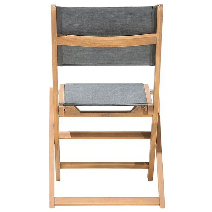 Beliani Gartenstuhl-Set CESANA - 2 Stk., Akazienholz, Klappbar, Grau, B x T x H: 57 x 50 x 90 cm - Klappstuhl aus Holz mit grauer Stofflehne und Sitzfläche.