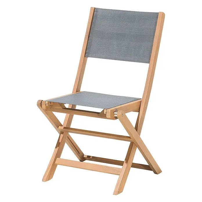 Beliani Gartenstuhl-Set CESANA - 2 Stk., Akazienholz, Klappbar, Grau, B x T x H: 57 x 50 x 90 cm - Hölzerner Klappstuhl mit grauem Stoffbezug für Sitz und Rückenlehne.