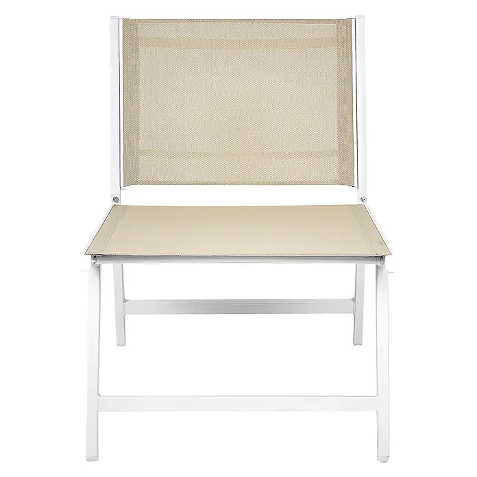 Beliani Gartenstuhl-Set MARCEDDI - 4 Stk., Textil, Aluminium, Beige, B x T x H: 54 x 60 x 70 cm - Weißer Metallklappstuhl mit hellbeigem Netzgewebe-Sitz und -Rückenlehne.