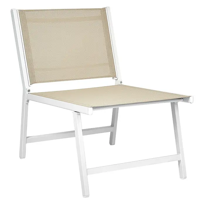 Beliani Gartenstuhl-Set MARCEDDI - 4 Stk., Textil, Aluminium, Beige, B x T x H: 54 x 60 x 70 cm - Weißer Metall-Terrassenstuhl mit beiger Netzbespannung.