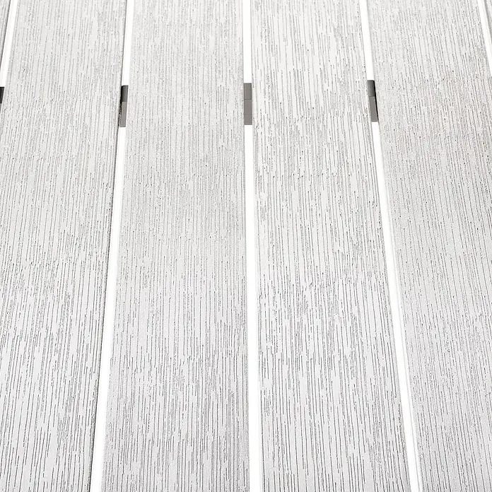 6er-Set Gartenstuhl VERNIO in Weiß/Silber -  - Weiße Lattenoberfläche mit dunkelgrauen Einsätzen zwischen den Brettern.