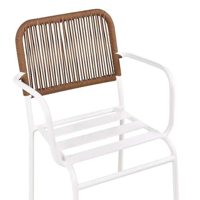 8er-Set Gartenstuhl TACENO in Weiß/Braun -  - Stuhl mit weißem Metallrahmen und brauner geflochtener Seillehne.