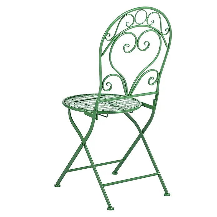 2er-Set Gartenstuhl ALBINIA in Grün -  - Grüner Metallklappstuhl mit verziertem Rücken und Gittermuster-Sitz.