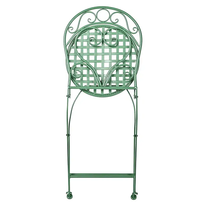 2er-Set Gartenstuhl ALBINIA in Grün -  - Grüner Metallklappstuhl mit dekorativen Schnörkeln und einer Gitter-Sitzfläche und Rückenlehne.