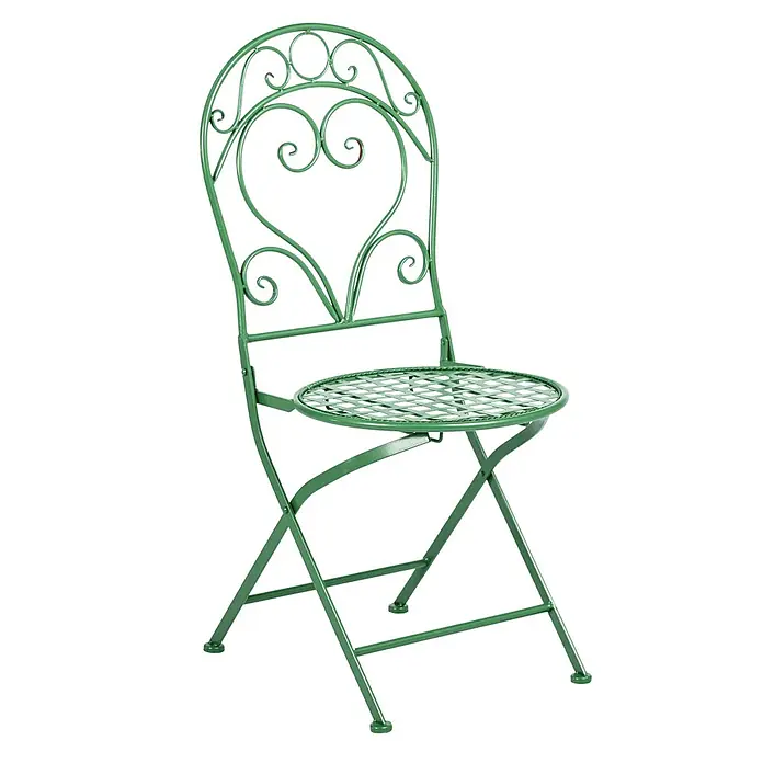 2er-Set Gartenstuhl ALBINIA in Grün -  - Grüner Klappstuhl aus Metall mit verzierter, geschwungener Rückenlehne und perforierter Sitzfläche.