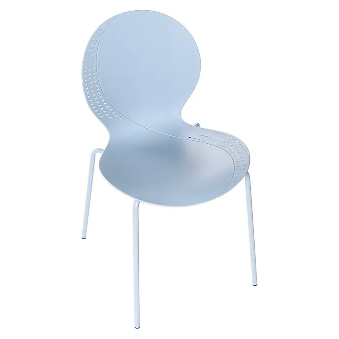 4er-Set Esszimmerstuhl MILOS in Blau -  - Hellblauer moderner Stuhl mit perforierten Kanten an Sitz und Rückenlehne und schlanken Metallbeinen.