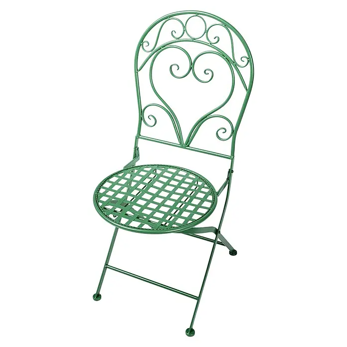 2er-Set Gartenstuhl ALBINIA in Grün -  - Grüner Metall-Klappstuhl mit verschnörkeltem Rückenteil und Gittergeflecht-Sitz.