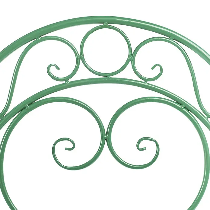2er-Set Gartenstuhl ALBINIA in Grün -  - Grünes, verziertes Metallmuster mit Ranken und Kreisen, wahrscheinlich von Gartenmöbeln.
