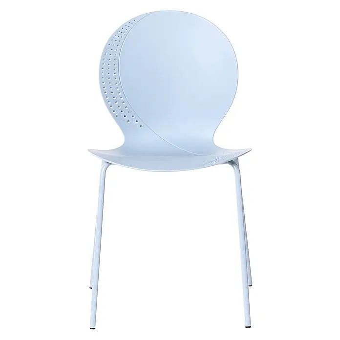 4er-Set Esszimmerstuhl MILOS in Blau -  - Ein hellblauer Kunststoffstuhl mit perforierter Rückenlehne und Metallbeinen.