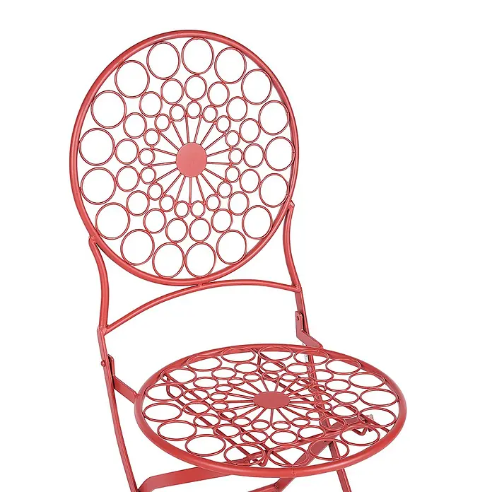2er-Set Gartenstuhl SCARIO in Rot -  - Roter Metallklappstuhl mit dekorativer runder Rückenlehne und Sitzfläche im Ring-Speichen-Design.