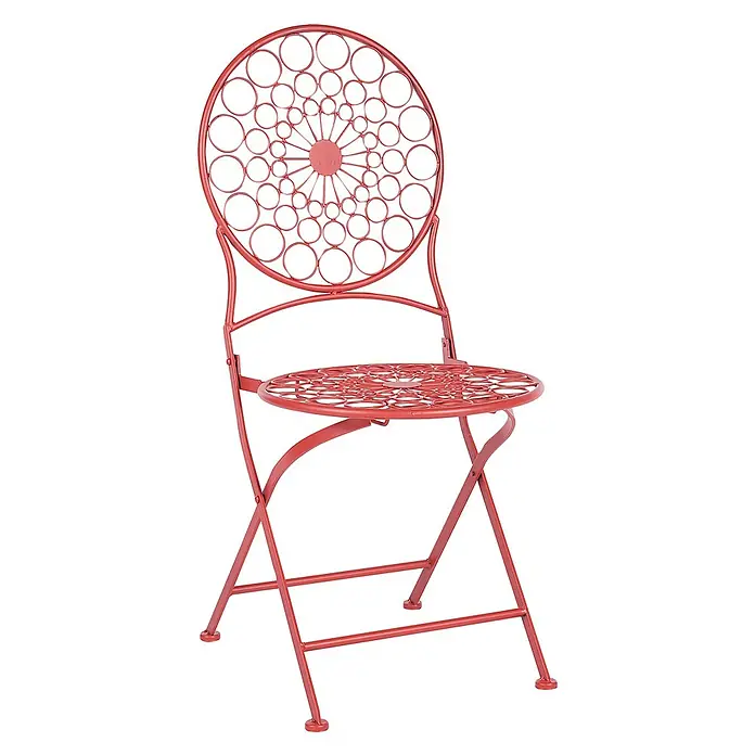 2er-Set Gartenstuhl SCARIO in Rot -  - Roter Metallklappstuhl mit dekorativem Kreismuster auf Rückenlehne und Sitzfläche.