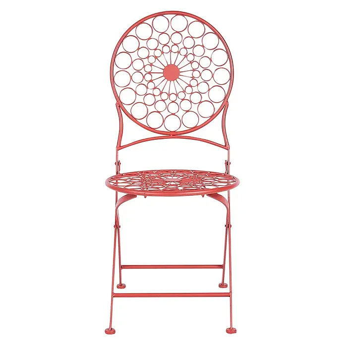 2er-Set Gartenstuhl SCARIO in Rot -  - Roter Metall-Klappstuhl mit filigranen Kreis-Mustern auf Rückenlehne und Sitz.