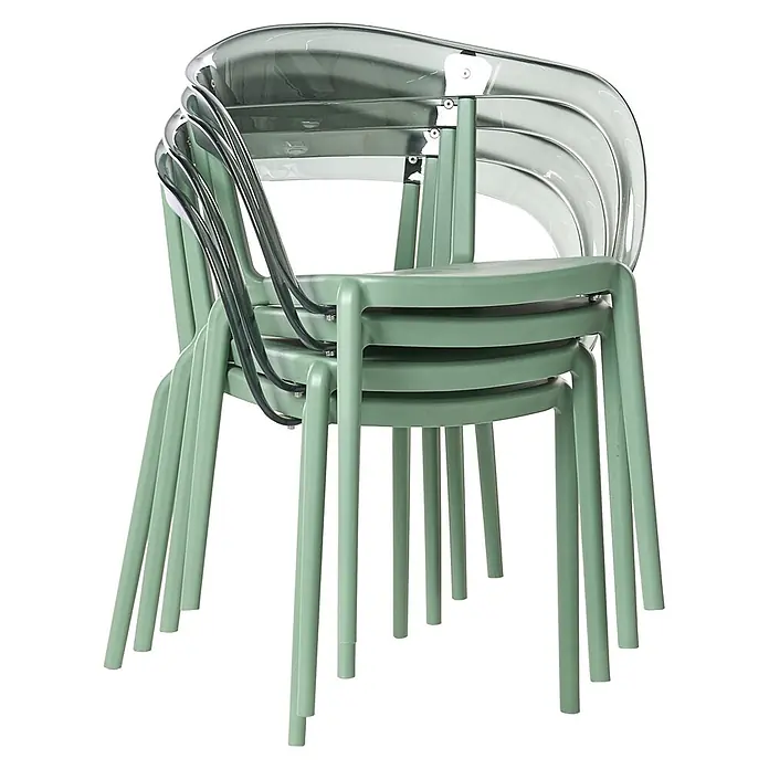 4er-Set Gartenstuhl MALEVIZI in Grün/Transparent -  - Gestapelte grüne Plastikstühle mit transparenten Rückenlehnen und Armlehnen.