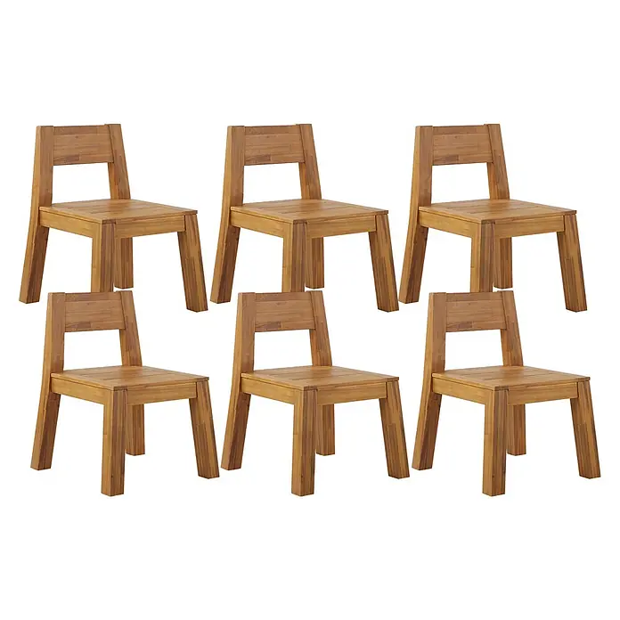 Beliani Gartenstuhl-Set LIVORNO - 6 Stk., Akazienholz, Braun, B x T x H: 59 x 61 x 81 cm - Sechs robuste Holzstühle in schlichtem, modernem Design, aus braunem Holz gefertigt.