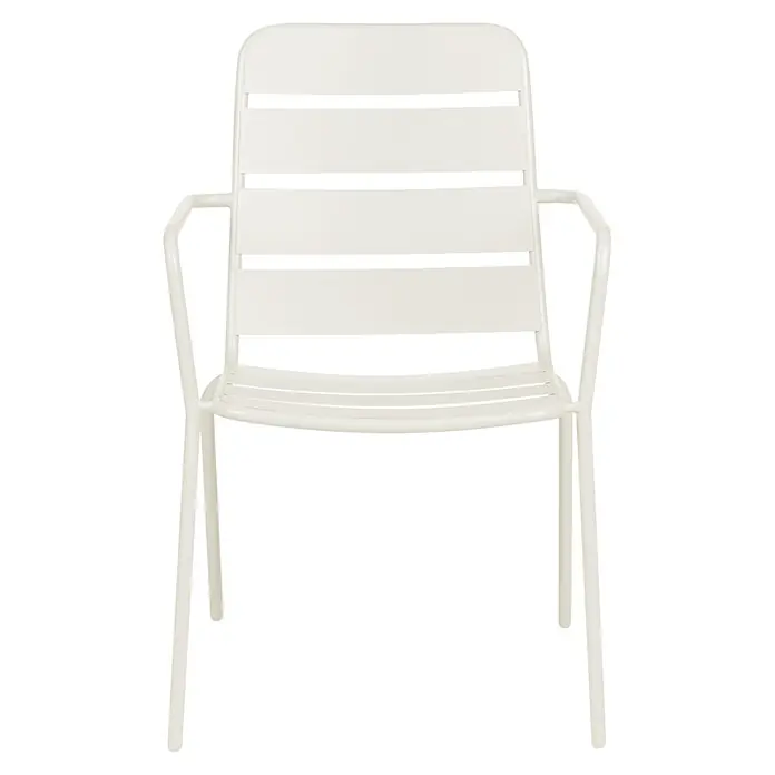 Beliani Gartenstuhl-Set TERENZO - 6 Stk., Eisen, Beige, B x T x H: 53 x 59 x 86 cm - Weißer Metall-Sessel mit Lamellenrückenlehne und Sitzfläche, schlanken Armlehnen und Beinen.