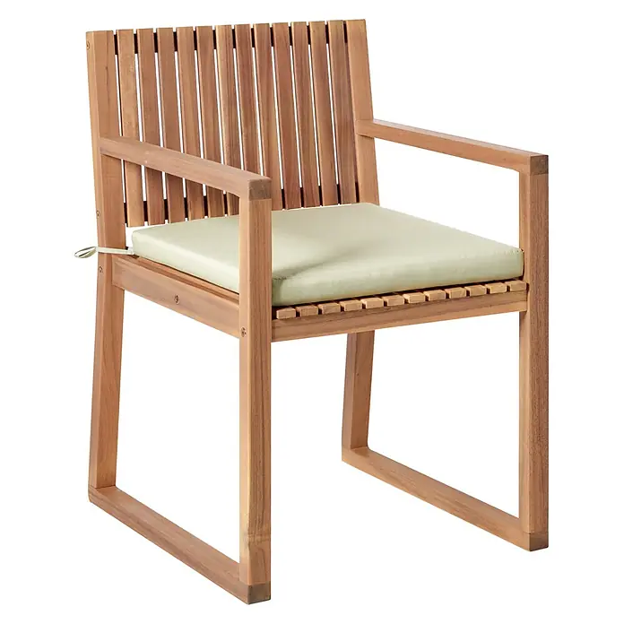 Beliani Gartenstuhl-Set SASSARI PREMIUM - 4 Stk., zertifiziertes Akazienholz, Braun, B x T x H: 54 x 59 x 80 cm - Akazienholz Outdoor-Sessel mit Lattenrückenlehne und -sitz, hellgrünes Kissen.