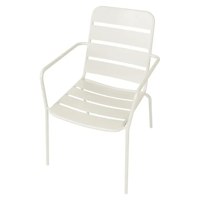 Beliani Gartenstuhl-Set TERENZO - 6 Stk., Eisen, Beige, B x T x H: 53 x 59 x 86 cm - Cremefarbener Metall-Gartensessel mit Lattenrostsitz und -lehne.