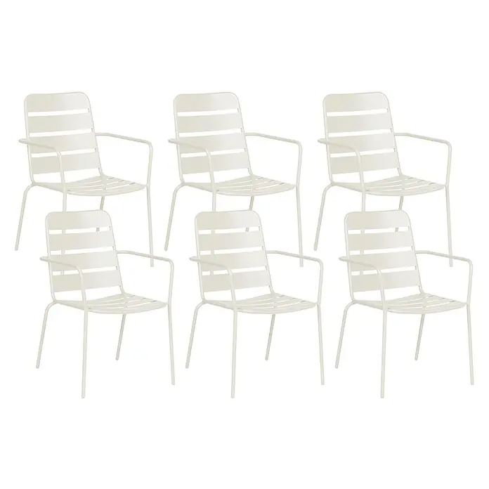 Beliani Gartenstuhl-Set TERENZO - 6 Stk., Eisen, Beige, B x T x H: 53 x 59 x 86 cm - Sechs cremefarbene Metall-Gartenstühle mit Armlehnen, für Terrasse oder Garten.