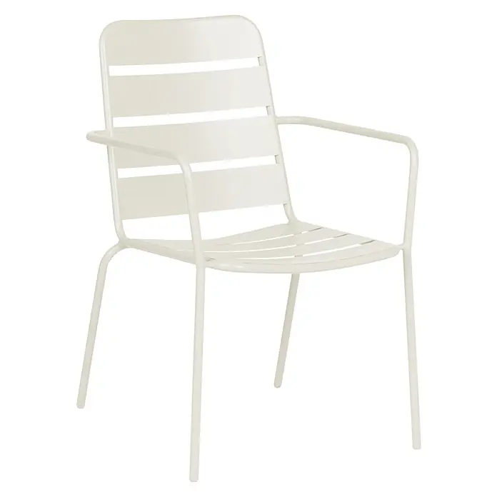 Beliani Gartenstuhl-Set TERENZO - 6 Stk., Eisen, Beige, B x T x H: 53 x 59 x 86 cm - Hellbeiger Gartenstuhl aus Metall mit Lamellenrücken, Sitzfläche und Armlehnen.