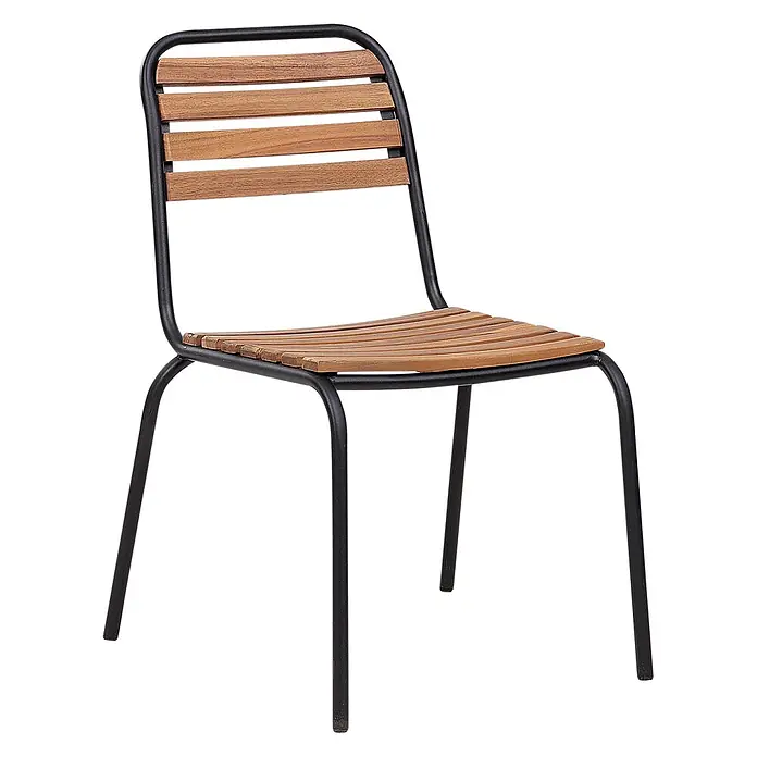Beliani Gartenstuhl-Set VALLESE - 6 Stk., Akazienholz, Braun, B x T x H: 49 x 40 x 84 cm - Schwarzer Metallstuhl mit Lattenrostsitz und Rückenlehne aus Holz.