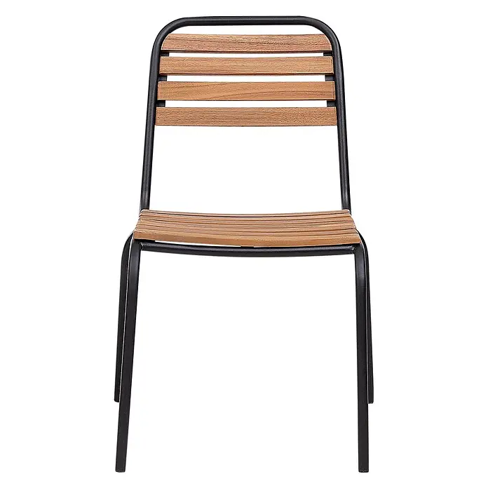 Beliani Gartenstuhl-Set VALLESE - 6 Stk., Akazienholz, Braun, B x T x H: 49 x 40 x 84 cm - Stuhl mit schwarzem Metallrahmen und naturbelassenen Holzlatten an Sitzfläche und Rückenlehne.