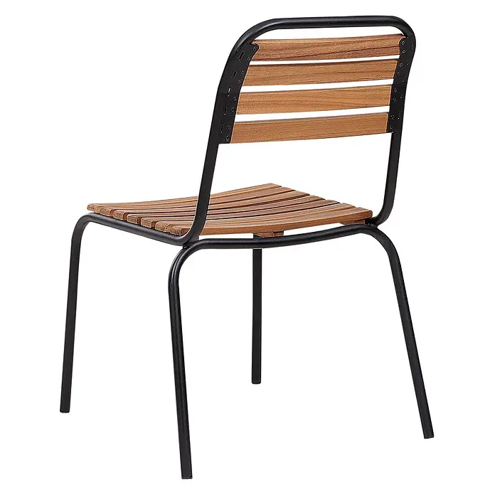 Beliani Gartenstuhl-Set VALLESE - 6 Stk., Akazienholz, Braun, B x T x H: 49 x 40 x 84 cm - Stuhl mit schwarzem Metallrahmen und Naturholzlatten für Sitzfläche und Rückenlehne.