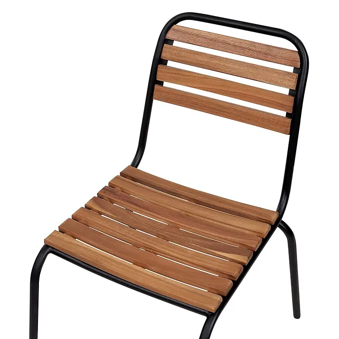 Beliani Gartenstuhl-Set VALLESE - 6 Stk., Akazienholz, Braun, B x T x H: 49 x 40 x 84 cm - Stuhl mit schwarzem Metallrahmen und Lattenrost aus Holz für Sitz und Rückenlehne.