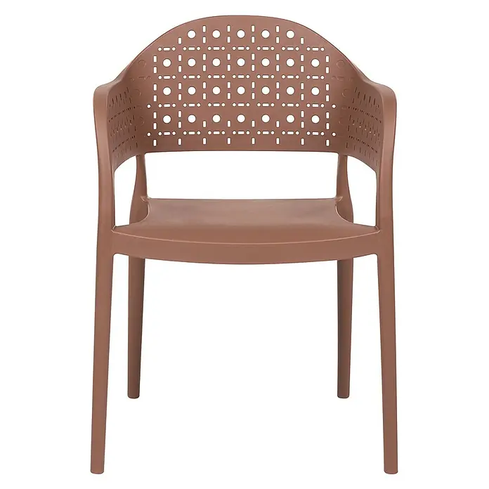 4er-Set Esszimmerstuhl NARINO in Braun -  - Brauner Plastikstuhl mit perforierter Rückenlehne und Armlehnen.