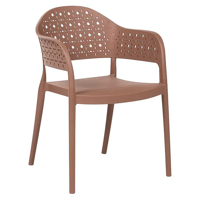 4er-Set Esszimmerstuhl NARINO in Braun -  - Erdiger brauner Plastiksessel mit perforierter Rückenlehne und Armlehnen im Rattan-Stil.