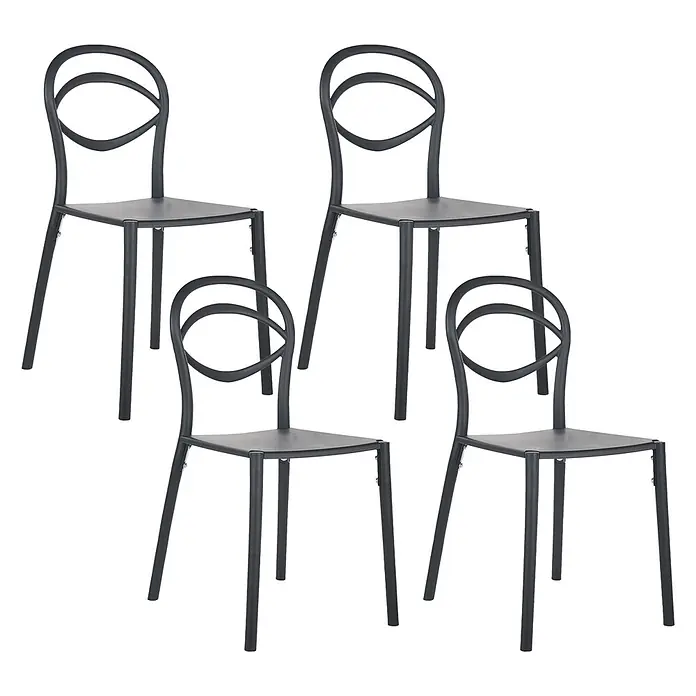 4er-Set Gartenstuhl COVOLO in Schwarz -  - Satz von vier dunkelgrauen Stühlen mit geschwungenen, geschleiften Rückenlehnen.