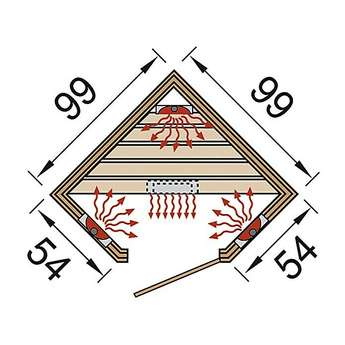 Weka Infrarotkabine Tanilla Eck1.400 W, 4 Keramikstrahler, 99 x 99 x 190 cm View From Above
